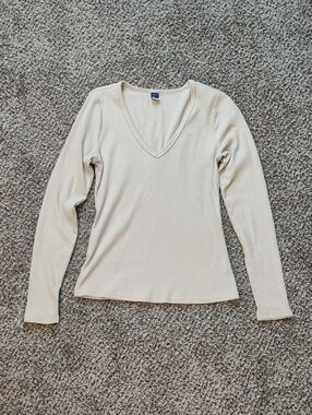 Old Navy Ribbed V-Neck Long-Sleeve Top - Cream